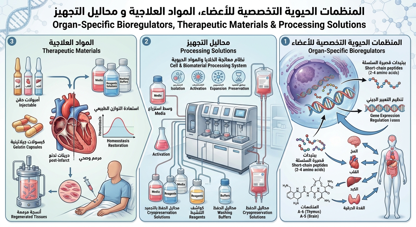 المنظمات الحيوية التخصصية للأعضاء ، المواد العلاجية و محاليل التجهيز
